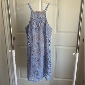 Francesca's Collections Light Blue Crochet Mini Dress